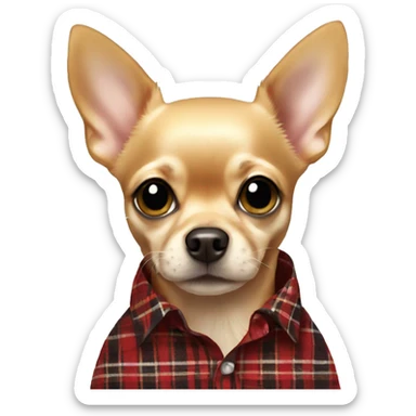 Golden Chihuahua wearing a red and black plaid shirt sticker