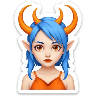 blue hair girl with evil horns and orange dress sticker