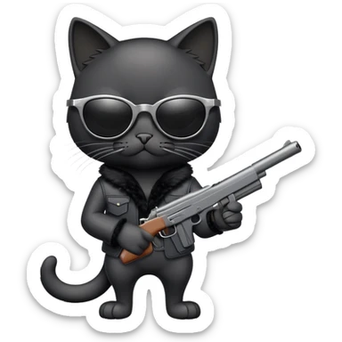 black cat with sunglasses and a gun sticker