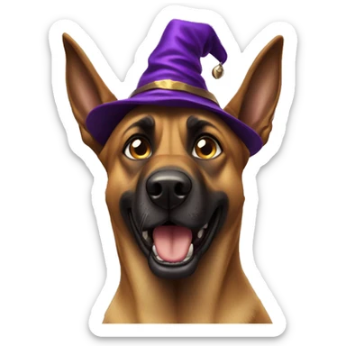 malinois dog with wizard scared sticker