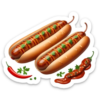 Cinematic spicy chipotle sausage, glistening with smoky, tangy sauce, charred and grilled to perfection, sliced open to reveal juicy filling, served with fresh herbs, rich and flavorful, detailed and appetizing. sticker