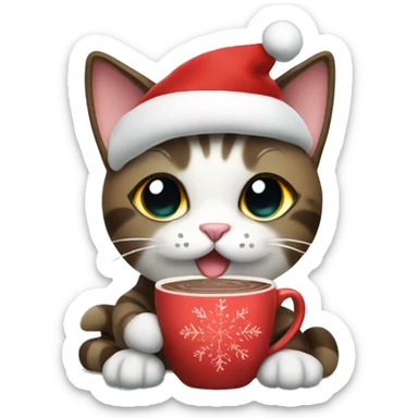 Christmas cat with hot chocolate  sticker
