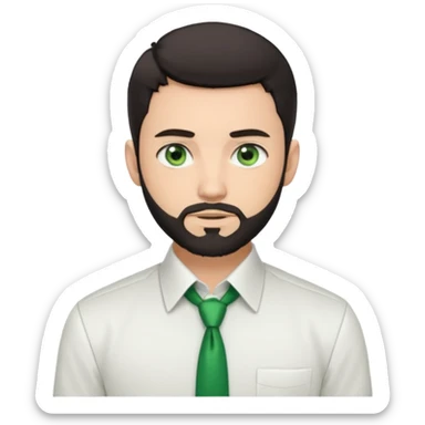 Man with a short full beard, Styled hair, Best looking man in the planet, onepiece style dark hair, green eyes, more anime style more maskulin. Wearing a white formal shirt, first buttons open sticker