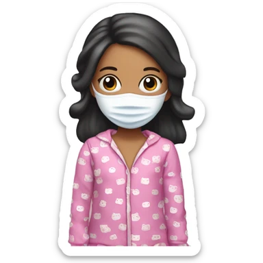 Girl in be bed with hello Kitty pyjamas wearing a face mask that is black sticker