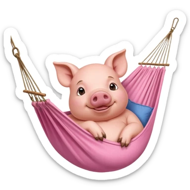A pig lying in a hammock, fully relaxed, portrait, bust up sticker