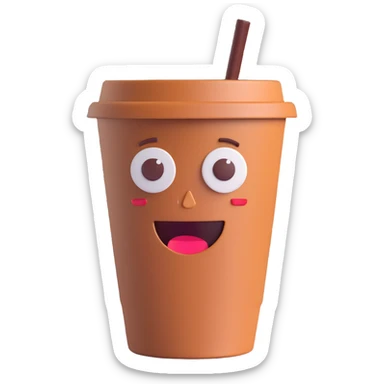 3D emoji style espresso to-go cup, winking face sticker