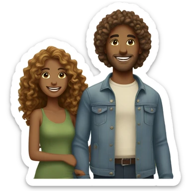 happy couple outdoors in sunshine male with long curly hair sticker