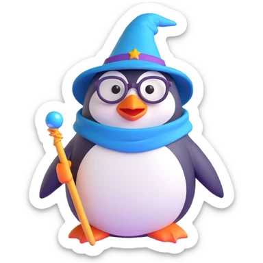 A penguin wizard wearing glasses sticker