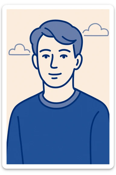 portrait of a guy with dark blonde hair and blue eyes, neutral background, modern illustration style sticker