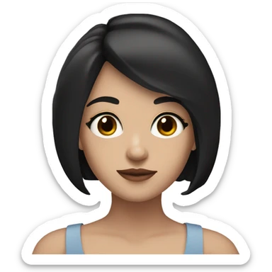 a white girl with shoulder length black hair, brown eyes, small rosy lips sticker