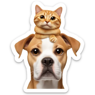 cat on dogs head  sticker