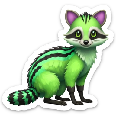 Iridescent Neon Green Civet-Numbat-Sergal-fusion-hybrid-animal-creature, full body sticker