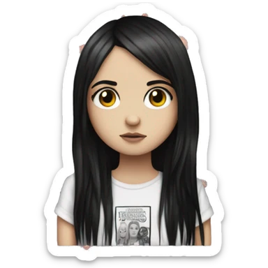 white emo girl with hazel eyes and stranger things shirt that is emo with long black hair  sticker