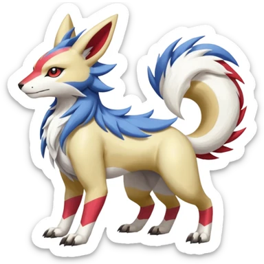 Colorful Skilled Adept Graceful Asian Painted WereGarurumon-Linoone-Meloetta-Renamon-Zangoose-fusion-hybrid-creature (full body) sticker