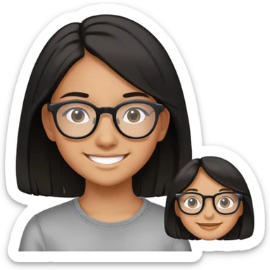 "- Nữ
- 15 tuổi
- Da vàng
- Tóc đen, ngang vai
- Mặt cười mỉm, đeo kính
" sticker