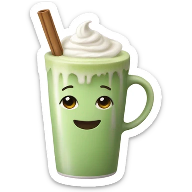 Realistic Matcha latte in pastel mug sticker