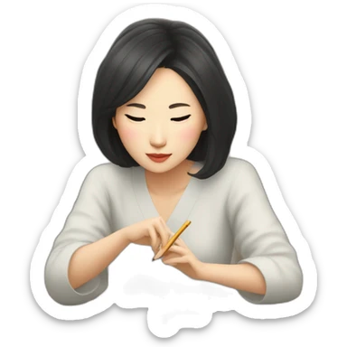 Kim Min-jeong writing a book sticker