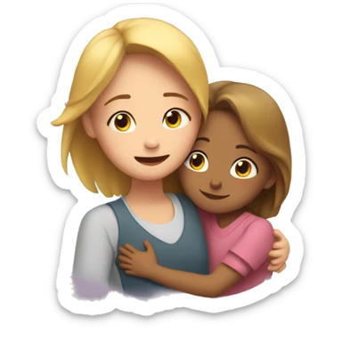 The girl hugs her mother sticker