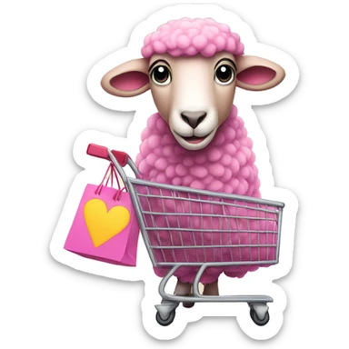 pink sheep with shopping bags  sticker