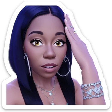 dark-haired girl with jewelry sticker