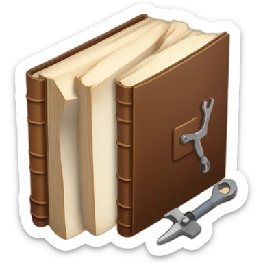 isometric thick BOOK with picture of wood, welder, leather, tools sticker