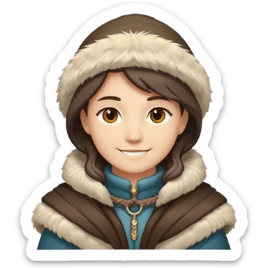 Fantasy human emoji portrait, simple winter mantle with fur trim on shoulders, northern winter vibe, restrained colors, clean flat emoji design, male/female variant
 sticker