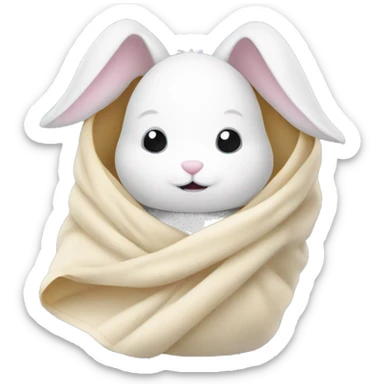 White bunny wrapped in a blanket sticker