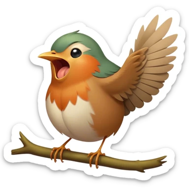 Cinematic Cute Yawning Robin Portrait Emoji, Head tilted slightly with a dramatic, wide-open yawn, showcasing a small, softly feathered body with gently drooping wings and sleepy, half-closed eyes, Simplified yet irresistibly adorable features, highly detailed, glowing with a soft, cozy glow, high shine, relaxed yet expressive, stylized with a dash of whimsical woodland charm, soft glowing outline, capturing the essence of a drowsy yet affectionate robin that appears ready to stretch out for a nap! sticker