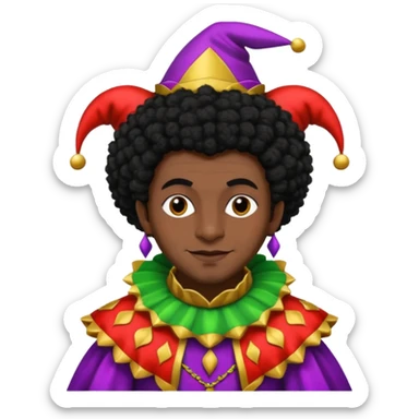 Medieval jester with dark brown skin and black Afro hair sticker