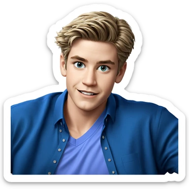 smiling boy in blue shirt sticker