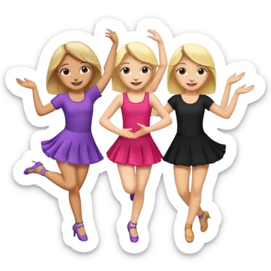 Emoji of 3 Girls dancing one with blonde hair, one tan skin with brown hair and one with black hair sticker