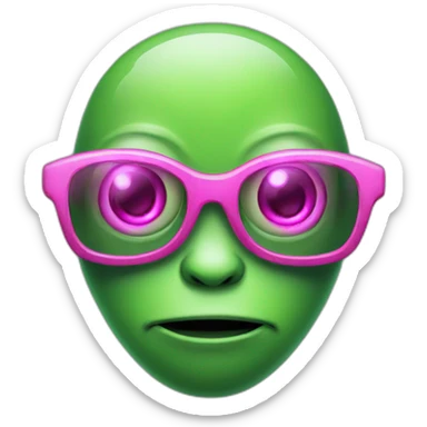 Green alien with pink glasses sticker