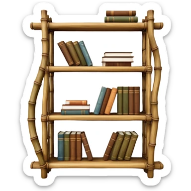 Twisted bamboo shelving unit with books and decorative items sticker