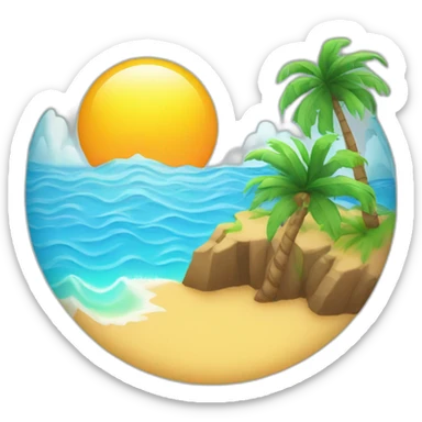 sun, ocean, island with palm tree sticker