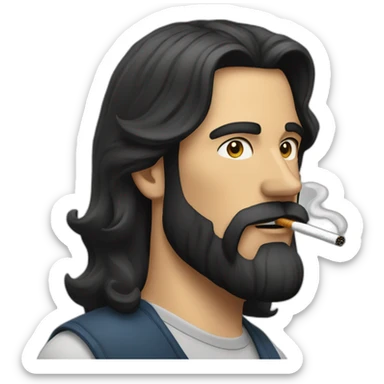 man with long dark hair and beard smoking cigarettee sticker