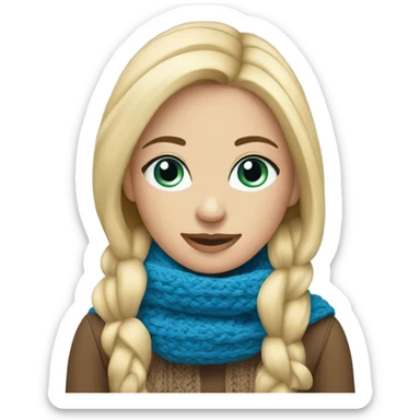 beautiful blonde woman with blue eyes knitting scarf sticker