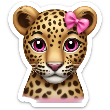 Leopard head with heart eyes and pink bow sticker