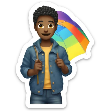 Queer boy with colourful clothes hoding an umbrella sticker