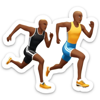 An icon featuring a running track with starting blocks and a pair of sprinting shoes in motion. The background showcases a grand stadium with cheering fans, bright sunlight, and a clear blue sky. Transparent background highlights the speed, energy, and competition of track running. sticker