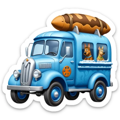 The Flintstones shiny crushed-dark iced-blue frozen Scooby Doo 1912 Bug busters liquidator’s antique long-wheelbase snub-nose off-road moving truck  sticker