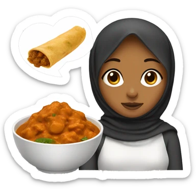 Brown girl with hijab eating curry  sticker