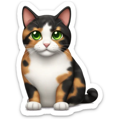 Huge big fat green eyed calico cat sticker