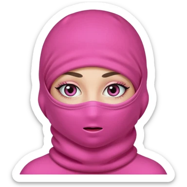 baggy stylish balaclava pink in colour with girly eyes showing through the eye holes of the balaclava with beautiful eyelashes on  sticker