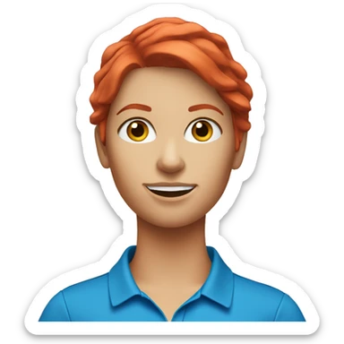 a female golf coach with red hair and blue shirt sticker