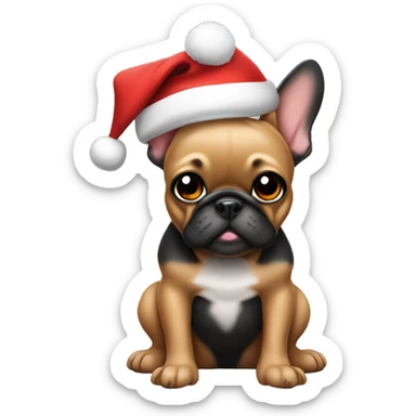 Mostly Black frenchie with tan paws wearing Santa hat and sitting sticker