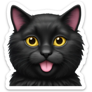 fluffy black tuxedo cat with yellow eyes, pink nose, and pink santa hat sticker