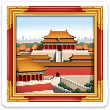 Cinematic Realistic Forbidden City Landmark Emoji, showcasing the imperial palace with iconic red walls and golden roofs rendered with rich textures and regal lighting. sticker