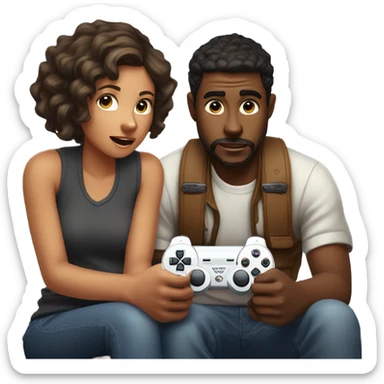 Boyfriend and girlfriend playing PlayStation  sticker