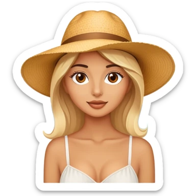 Luxury blonde model, brown eyes, honeymoon in Italy, sun hat sticker