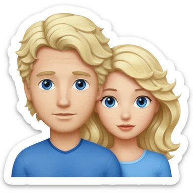 esposos, mujer rubia  y pelo semi tomado ondulado, hombre de pelo negro con un mechon blanco ondulado, atractivo de ojos azules sticker